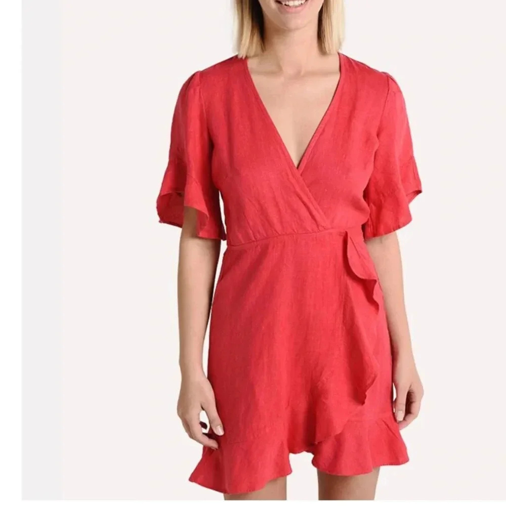 Honorine Edie Washable Linen Ruffle Wrap Dress